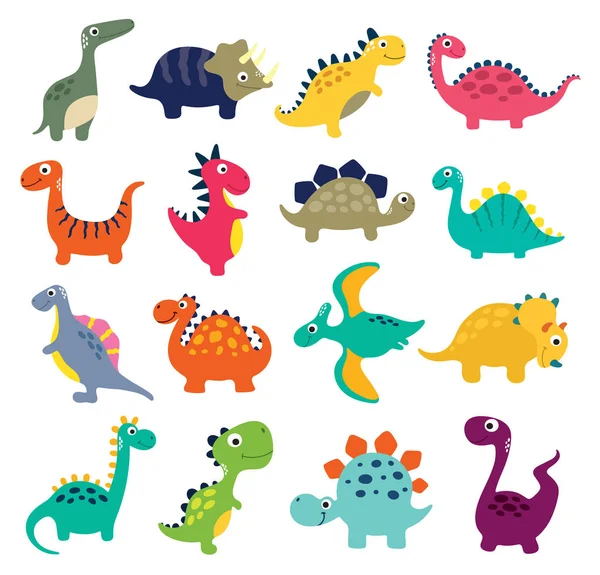 Смешная коллекция мультяшных динозавров. Векторная иллюстрация — стоковый вектор