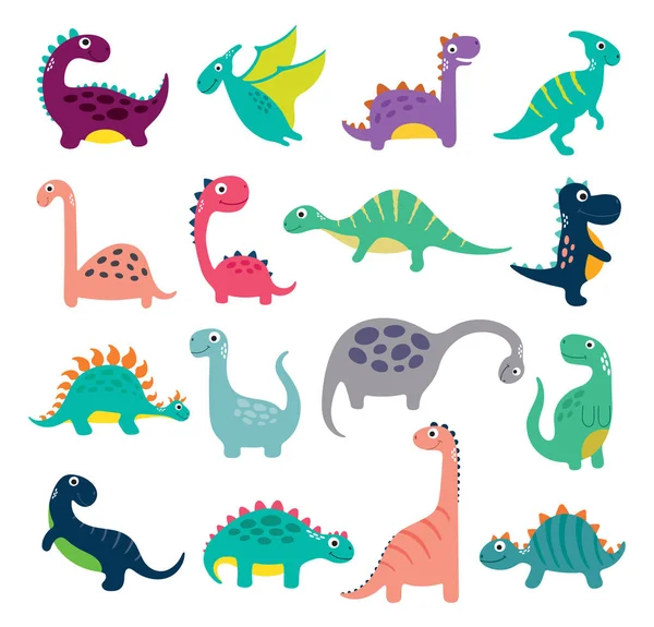 Coleção de dinossauros de desenhos animados engraçados. Ilustração vetorial — Vetor de Stock