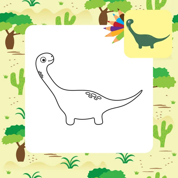 Linda página para colorear dino de dibujos animados — Vector de stock