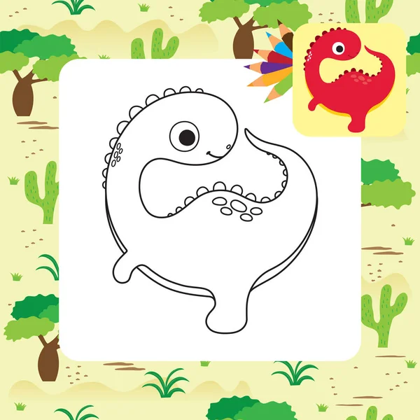 Linda página para colorear dino de dibujos animados — Vector de stock