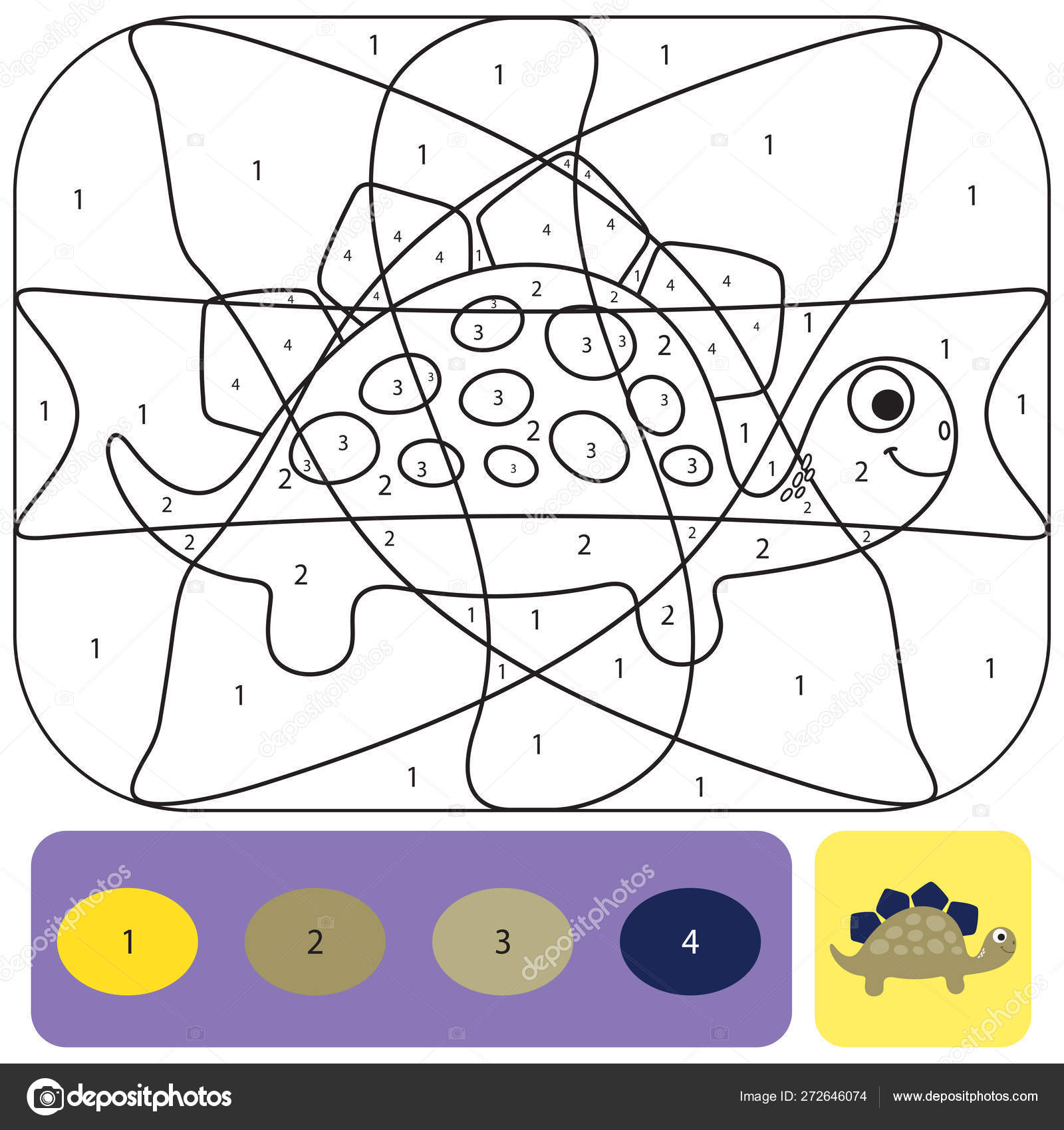 Sød dino farve side for børn. Farve puslespil med tal o Stockvektor af ...