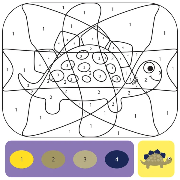 可愛い恐竜ぬりえ。番号 o ぬりえパズル — ストックベクタ