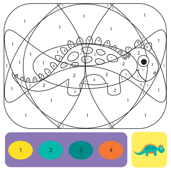 Cute dino coloring page for kids. Coloring puzzle with numbers o — Stock Vector