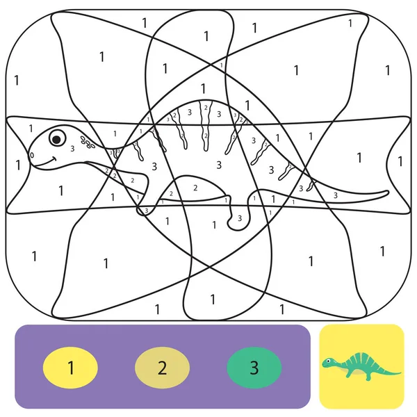Χαριτωμένο dino χρωματισμός σελίδα για τα παιδιά. Παζλ χρωματισμός με αριθμούς o — Διανυσματικό Αρχείο