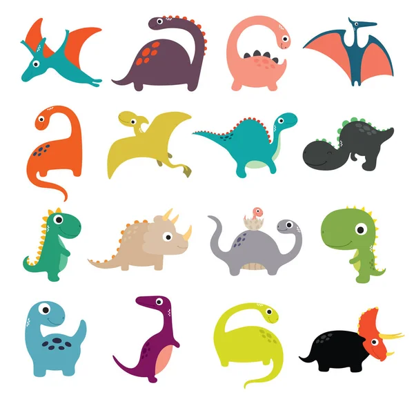 Αστεία συλλογή δεινοσαύρων. Εικονογράφηση διανύσματος — Διανυσματικό Αρχείο