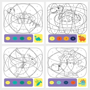 Şirin dino sayfa çocuklar için boyama. Boyama bulmaca numaraları o ile