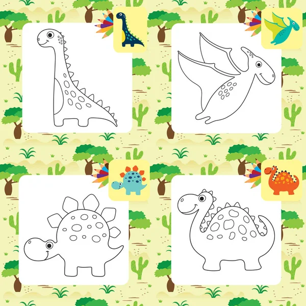 Linda página para colorear dino para niños. Colorear rompecabezas con números o — Vector de stock