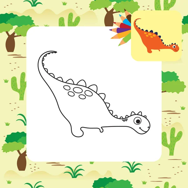 Linda página para colorear dino de dibujos animados — Vector de stock