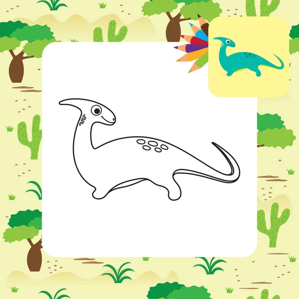 Linda página para colorear dino de dibujos animados — Vector de stock