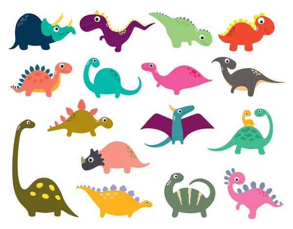 Coleção de dinossauros de desenhos animados engraçados. Ilustração vetorial — Vetor de Stock