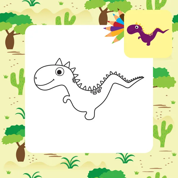 Linda página para colorear dino de dibujos animados — Vector de stock