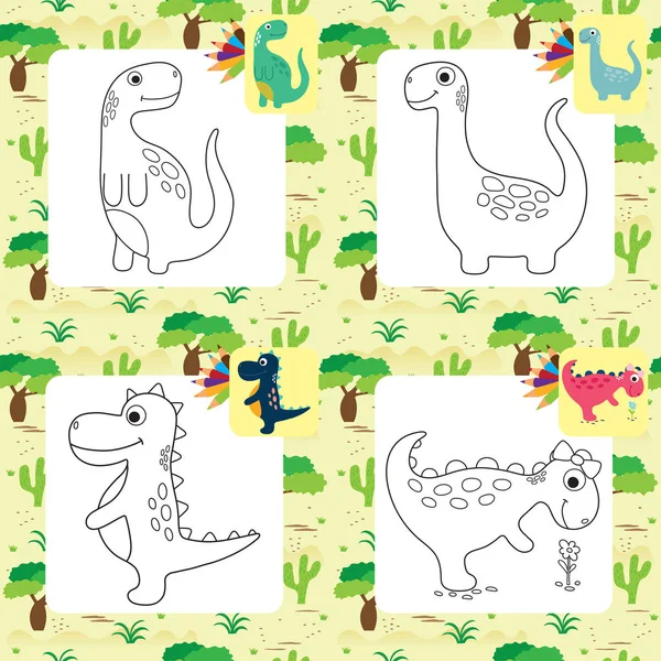 Linda página para colorear dino de dibujos animados — Vector de stock