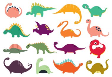 Komik karikatür dinozor koleksiyonu. Vektör illüstrasyonu