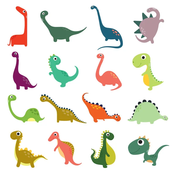Смешная коллекция мультяшных динозавров. Векторная иллюстрация — стоковый вектор