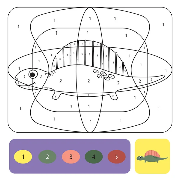 Aranyos dino színező oldal gyerekeknek. Színezés számok o puzzle — Stock Vector