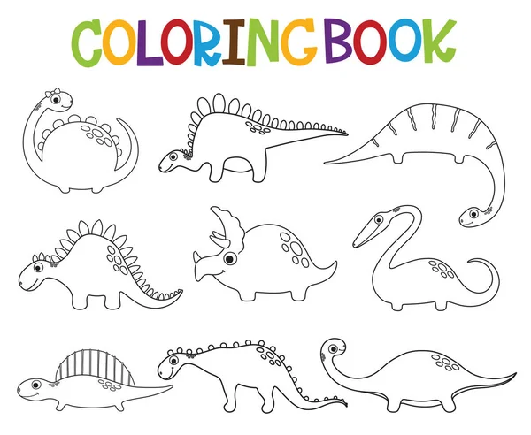 Zabawne kreskówki kolekcja dinozaury. Kolorowanka — Wektor stockowy