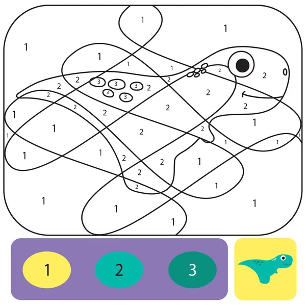 Niedlichen Dino Malseite für Kinder. Färbung Puzzle mit Zahlen o — Stockvektor