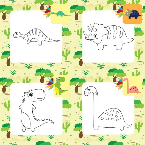 Linda página para colorear dino de dibujos animados — Vector de stock