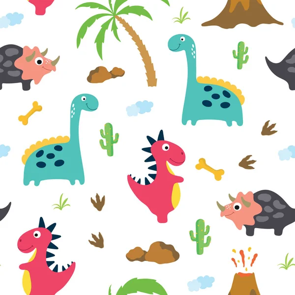 Mignon motif sans couture dinosaure — Image vectorielle
