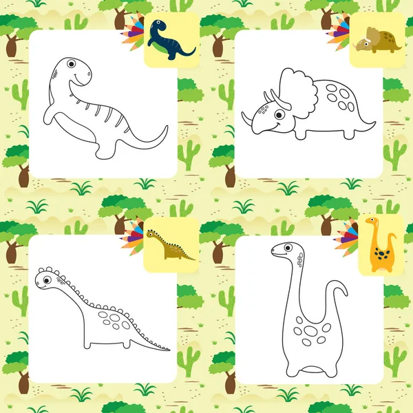 Linda página para colorear dino de dibujos animados — Vector de stock