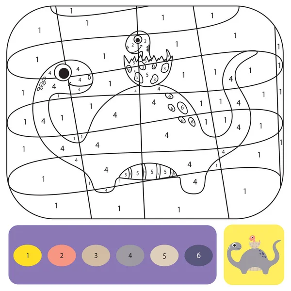 Niedlichen Dino Malseite für Kinder. Färbung Puzzle mit Zahlen o — Stockvektor