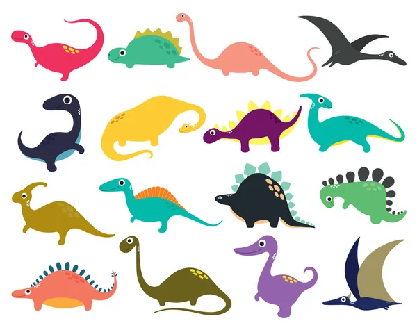 Divertida colección de dinosaurios de dibujos animados. Ilustración vectorial — Vector de stock