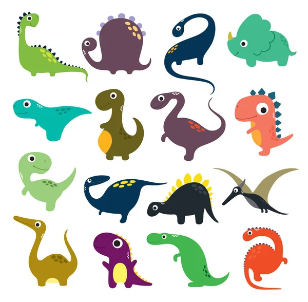 Drôle de collection de dinosaures de dessin animé. Illustration vectorielle — Image vectorielle