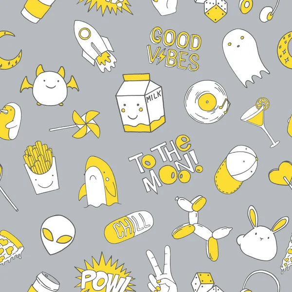 Naadloze patroon met patch doodles — Stockvector