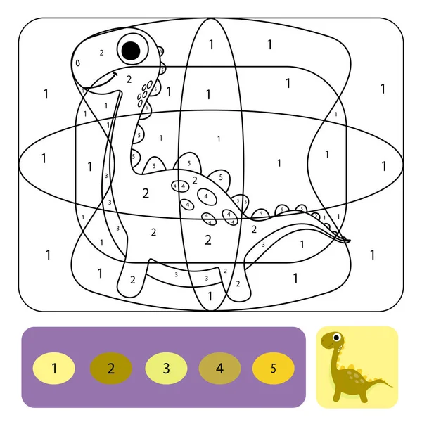 Милая страница раскраски динозавров для детей. Раскраска головоломки с числами o — стоковый вектор