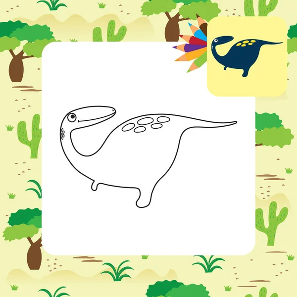Roztomilý Kreslený Dino Omalovánky Stránky Vektorová Ilustrace — Stockový vektor