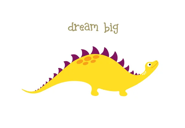Dream Big Cute Dinosaur Vector Illustration — Stock Vector