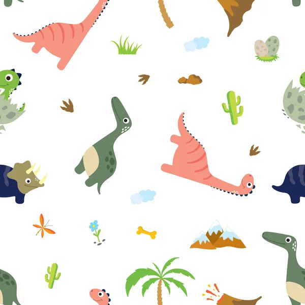 Motif Mignon Dinosaure Sans Couture Illustration Vectorielle — Image vectorielle