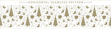 Noel vektörü yatay sorunsuz kenarlık. Duvar kağıdı, arka planlar, ambalaj, kumaş, scrapbooking ve giftwrap projeleri için harika 