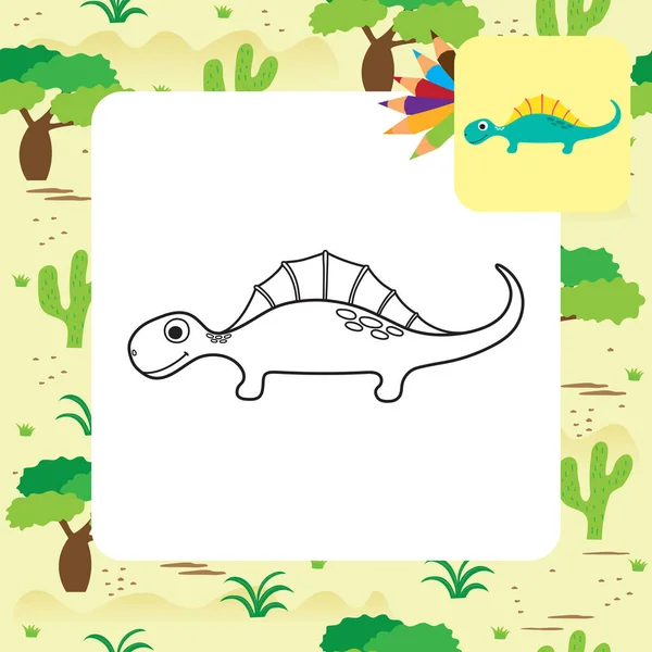 Linda Página Para Colorear Dino Dibujos Animados Ilustración Vectorial — Vector de stock