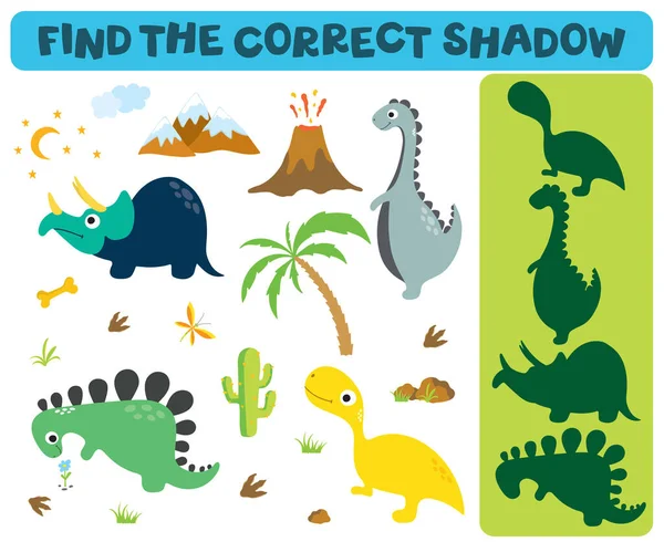 Find Correct Shadow Adorable Dinosaurs Isolated White Background Dinosaur Footprint Royalty Free Stock Illustrations