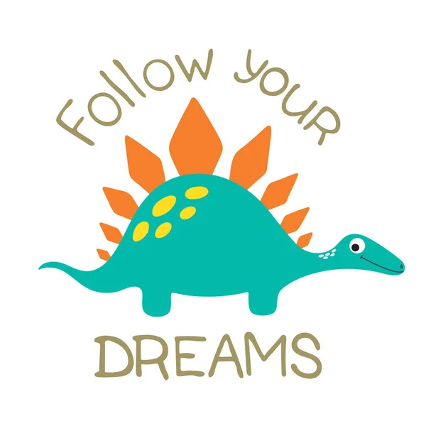 Vector Doodle Cute Dinosaur Follow Your Dreams Stock Illustration