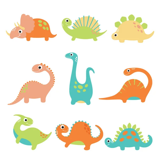 Divertida Colección Dinosaurios Dibujos Animados Ilustración Vectorial — Vector de stock