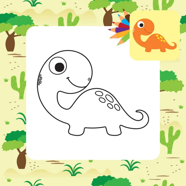 Cute Cartoon Dino Coloring Page Vector Illustration — Stock Vector