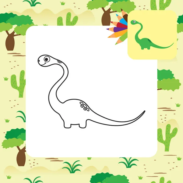 Cute Cartoon Dino Coloring Page Vector Illustration — Stock Vector