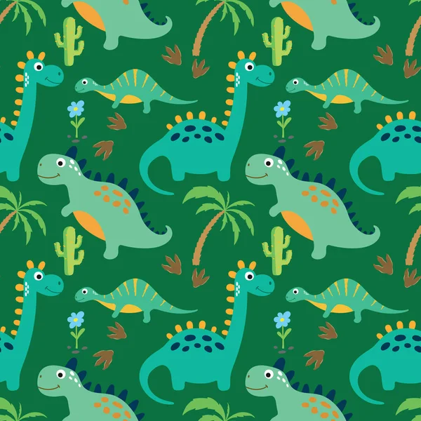 Motif Mignon Dinosaure Sans Couture Illustration Vectorielle — Image vectorielle