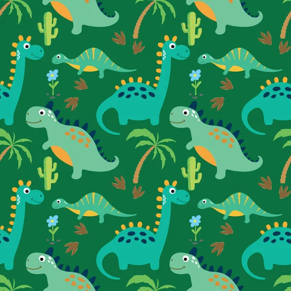 Lindo Patrón Sin Costura Dinosaurio Ilustración Vectorial Gráficos Vectoriales