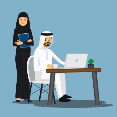freelance developer ,Arabian or designer working at home,vector character