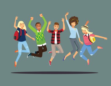 Happy group of friend jumping.Vector illustration cartoon character.