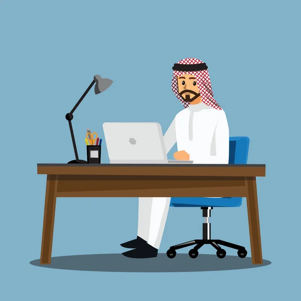 Arabian Businessmen People Desk Vector Illustration Cartoon Character — Wektor stockowy