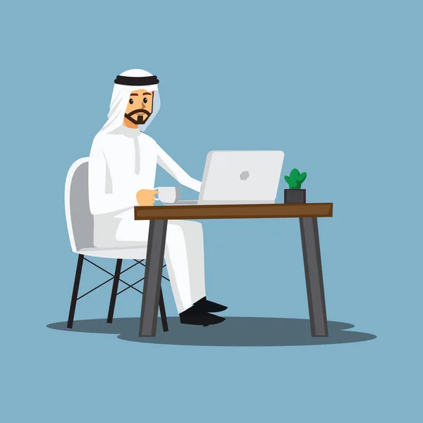 Freelance Developer Arabian Designer Working Home Vector Character — Wektor stockowy