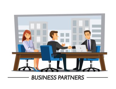 Businesss ve office kavramı - iki işadamları tokalaşırken, vektör çizim karikatür karakter