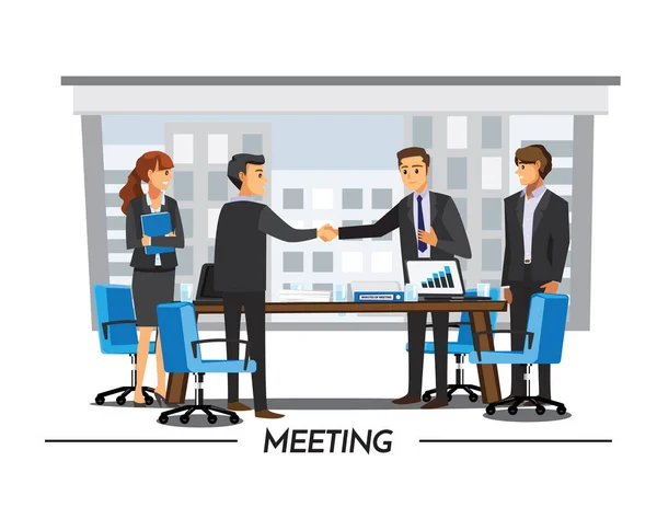 Business Concept Bureau Deux Hommes Affaires Serrant Main Personnage Dessin — Image vectorielle