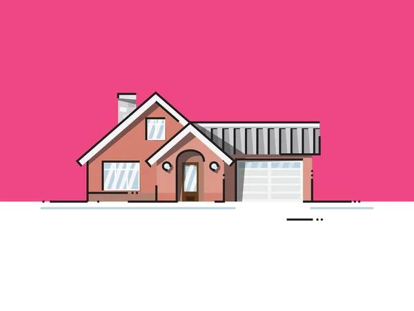 Pink House Garage Vector Illustration — ストックベクタ