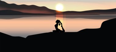 yoga  silhouette sunset background,Vector illustration  character.