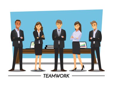 İş insanlar takım çalışması, vektör çizim çizgi film karakteri.